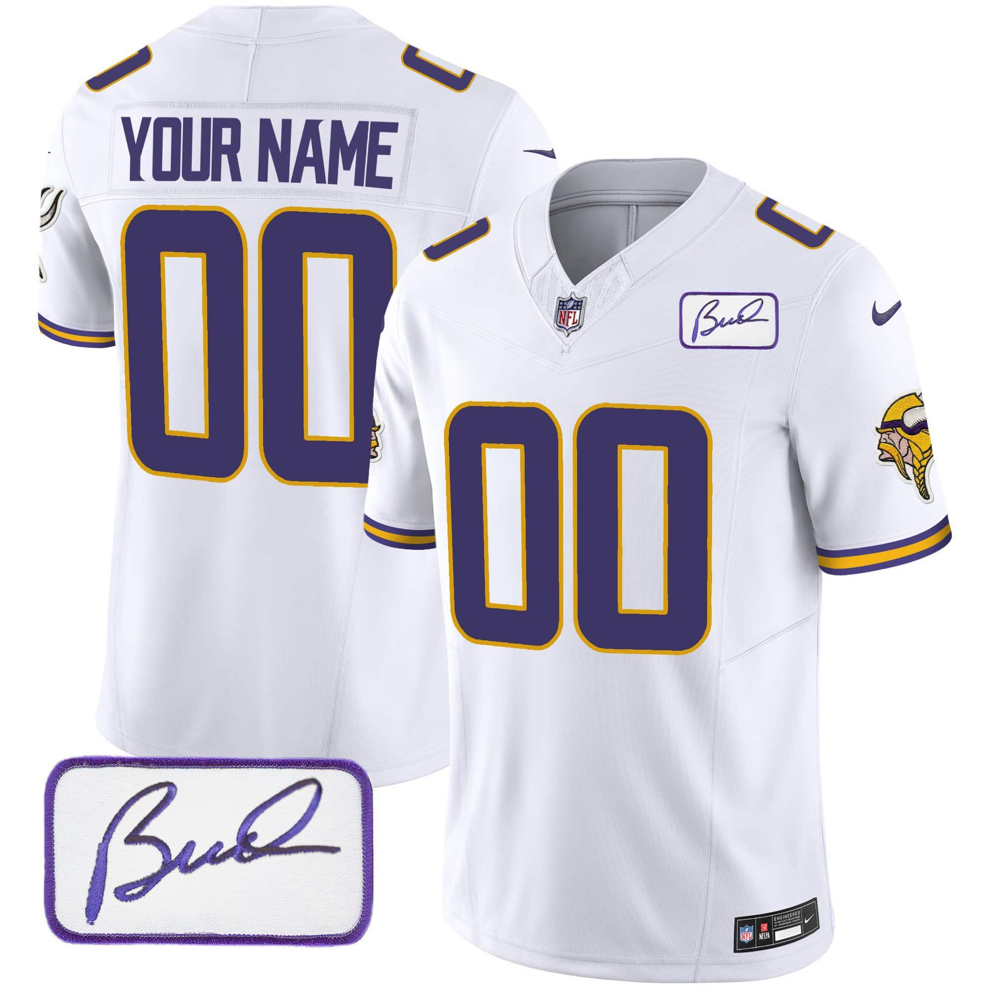Men Minnesota Vikings White 2024 Nike Bud Grant Patch Classic Limited Custom NFL Jersey style 1->customized nfl jersey->Custom Jersey